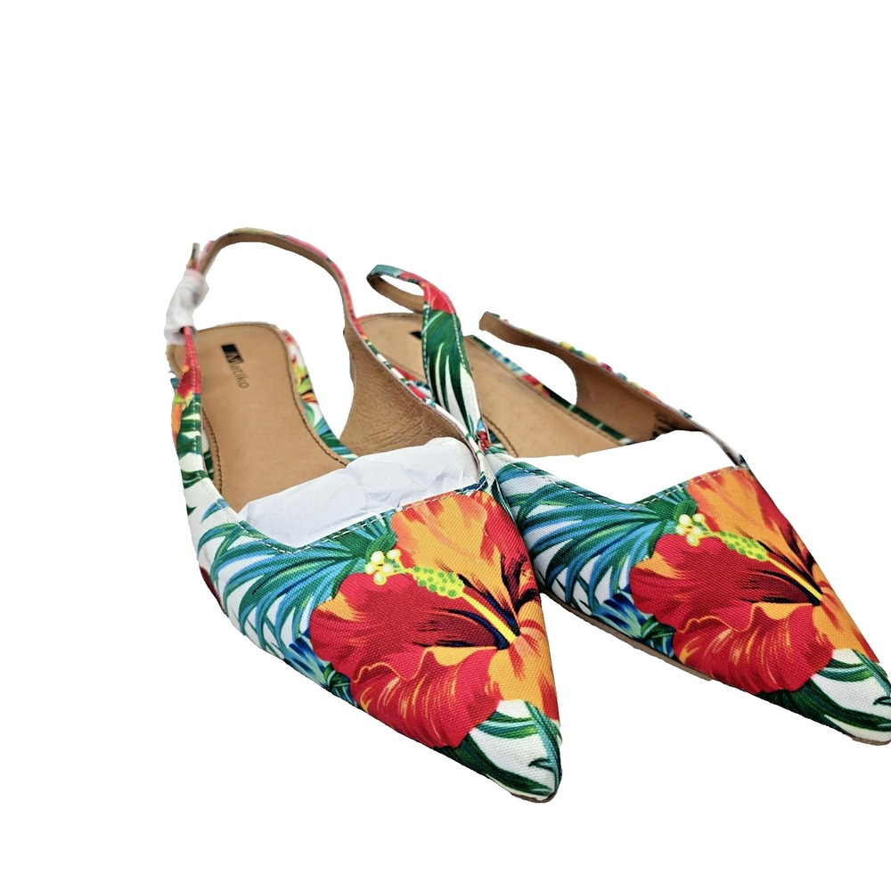 Matiko Lori Slingback Flats Women's 37 Multicolor Hawaiian Hibiscus Pointed Toe